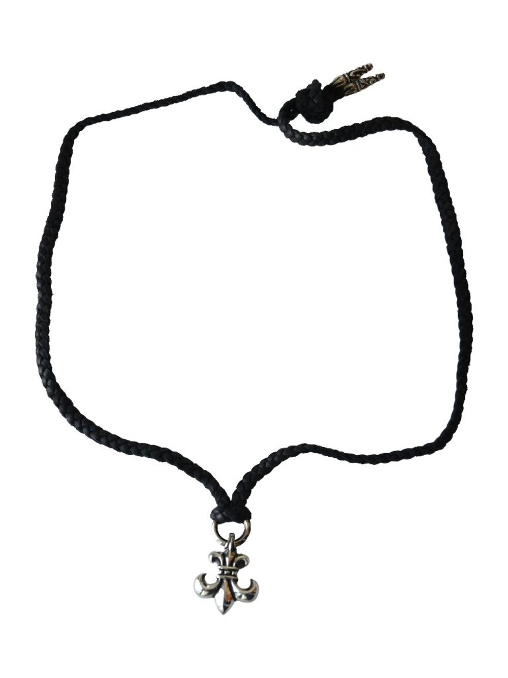 Chrome Hearts BS Fleur Black Cord Necklace Silver